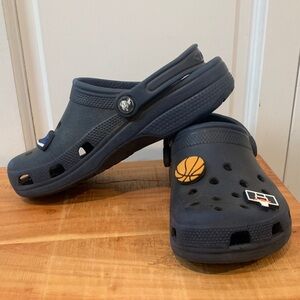 Boys Navy crocs with Basketball Charm
